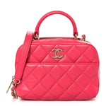 Lambskin Quilted Small Trendy CC Bowling Bag Pink