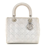 Metallic Nubuck Cannage Medium Lady Dior Silver
