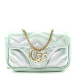 Iridescent Nappa Chevron Matelasse Super Mini GG Marmont Shoulder Bag Green Iridescent