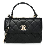 Lambskin Quilted Small Trendy CC Dual Handle Flap Bag Black