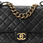 Shiny Sheepskin Quilted Large Trapezio Flap Black