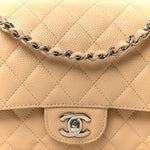 Caviar Quilted Medium Double Flap Beige