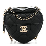 Lambskin Quilted CC In Love Heart Clutch With Chain Black