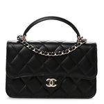 Lambskin Quilted Flap Phone Holder With Chain Black