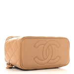 Lambskin Quilted Pearl Crush Small Vanity Case With Chain Beige