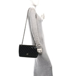 Patent Quilted Jumbo Double Flap Black