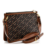 Coated Canvas Medium La Greca Signature Pouch Black Caramel