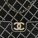 Plexiglass Crystal Quilted Minaudiere Clutch Black White