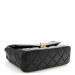 Shiny Lambskin Quilted Small Single Flap Black
