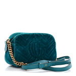 Velvet Matelasse Small GG Marmont Chain Shoulder Bag Pavone Cyan