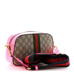 GG Supreme Monogram Textured Dollar Calfskin Web Ophidia Small Crossbody Bag Beige Ebony Fuchsia