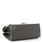 Calfskin Crocodile Embossed Medium Classic Monogram Cassandra Top Handle Fog