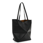 Shiny Calfskin Medium Puzzle Fold Tote Black