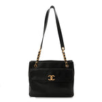 Lambskin CC Flap Shopping Tote Black