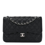 Caviar Quilted Jumbo Double Flap Black