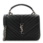 Sheepskin Matelasse Chevron Monogram Medium College Bag Black