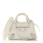 Semi Shiny Calfskin Crocodile Embossed Neo Classic Silver Hardware Nano City Crossbody White