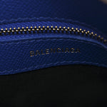Signature Grained Calfskin Logo XXS Ville Top Handle Bag Bleu Roi White