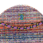Tweed Quilted Round Clutch With Chain Blue Pink Orange