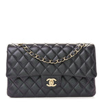 Iridescent Lambskin Quilted Medium Double Flap Black