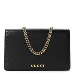 Textured Calfskin Script Logo Wallet On Chain Black