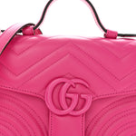 Calfskin Matelasse Monochrome Mini GG Marmont Top Handle Shoulder Bag Classic Fuxia