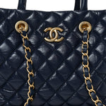 Aged Calfskin Quilted Medium Coco Handle Shopping Tote Navy