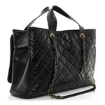 Snakeskin Glazed Calfskin Quilted Urban Mix Tote Black