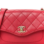 Goatskin Quilted Coco Curve Flap Messenger Flap Red