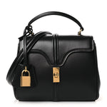 Satinated Calfskin Mini 16 Top Handle Bag Black