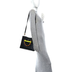 Calfskin Small Diana Tote Bag Black Yellow Fluo