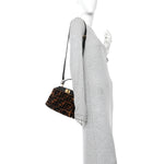 Shearling Nappa Macro FF 1974 Mini Peekaboo Iconic Satchel Tobacco Black