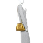 Metallic Calfskin Quilted Small Drawstring Bag Gold