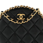 Lambskin Quilted Chain Around CC Round Clutch With Chain Black