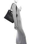 Goatskin Quilted Small Perfect Edge Shopping Tote Black