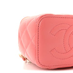 Lambskin Quilted Crystal Top Handle Mini Vanity Case With Chain Coral
