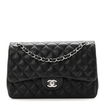 Lambskin Quilted Jumbo Double Flap Black
