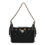 Braided Raffia Calfskin Quilted Mini Chanel 25 Handbag Black White