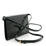 Calfskin Crocodile Embossed Envelope Clutch With Chain Emerald