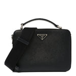 Saffiano Travel Medium Brique Crossbody Bag Black