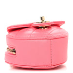 Lambskin Quilted CC In Love Heart Coin Purse With Chain  Pink