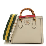 Textured Dollar Calfskin Web Small Diana Tote Bag Mystic White
