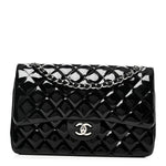 Patent Quilted Jumbo Double Flap Black