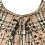 Haymarket Check Calfskin Claudia Drawstring Hobo Gold