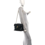 Calfskin Y Quilted Monogram Medium Loulou Chain Satchel Black