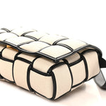 Canvas Intrecciato Padded Cassette Crossbody Bag Natural Black