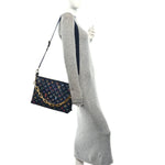 Lambskin Embossed Monogram LV Garden Coussin MM Navy Blue