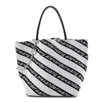 Knit Jacquard Diagonal Logo Roxy Tote White Black