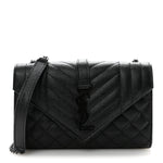 Grain De Poudre Textured Mixed Matelasse Triquilt Small Monogram Monochrome Satchel Black