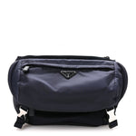 Re-Nylon Saffiano Double Snap Buckle Zip Flap Shoulder Bag Bleu